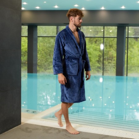 Unisex bathrobe Lovelife "Hygge" color dark blue, One size, microfiber, 100% p/e, 250 g/m2-3