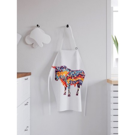 Apron kitchen with a “mosaic bull” photo print, adjustable, size OS-1