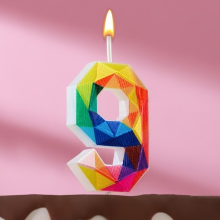 Candle in the cake on the skewer "Multi -colored faces", the number 9, 5.3 cm