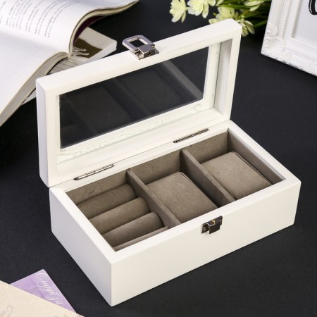 Casket wood 2 compartments for clocks and jewelry "Style" white 10.5x7x19.2 cm-1