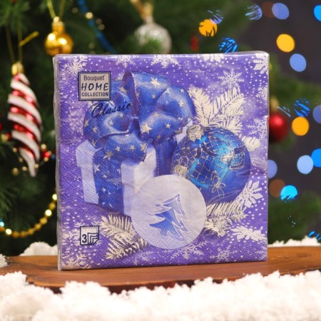 New Year's napkins Paper Home Collection “New Year's Composition Blue”, 3 layers, 33x33 cm, 20 pcs-3