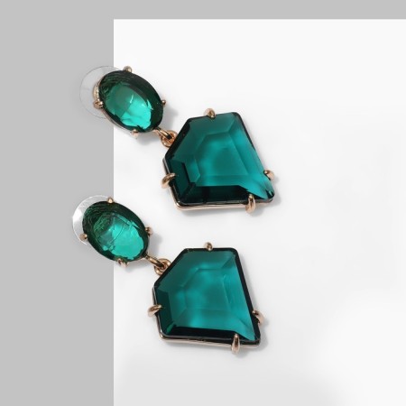 Earrings with rhinestones "Cleo" diamond, green color in gold-1