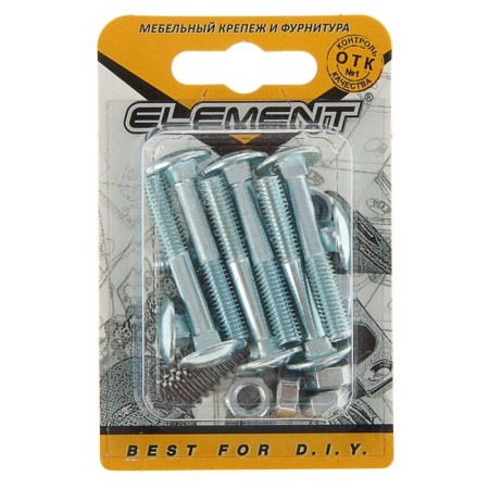 Furniture bolt Element, Din603, 6x40 mm, with a nut, galvanized, on a blist 8 pcs.
