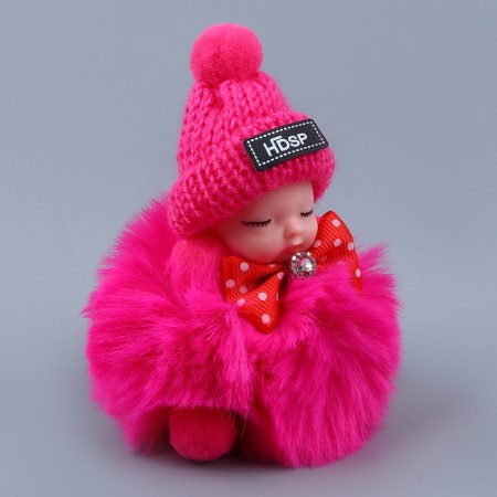 Soft toy "Doll" in a hat, on a key fob, 11 cm, color mix-1