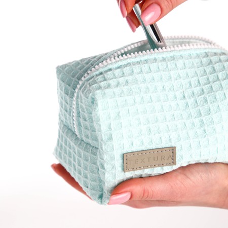Cosmetic bag at the zipper textura, turquoise color-10