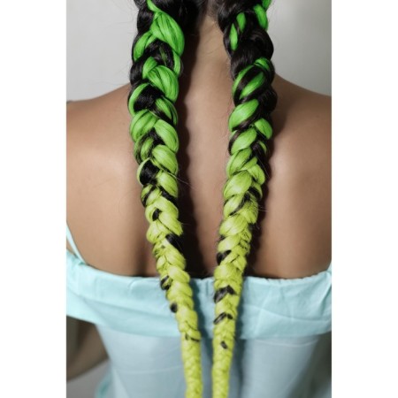 Zumba Kanecalon two-tone, corrugated, 60 cm, 100 g, bright green/lemon color (#by40)-5