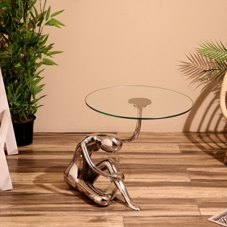 Coffee table 52x52x50 cm, aluminum, glass