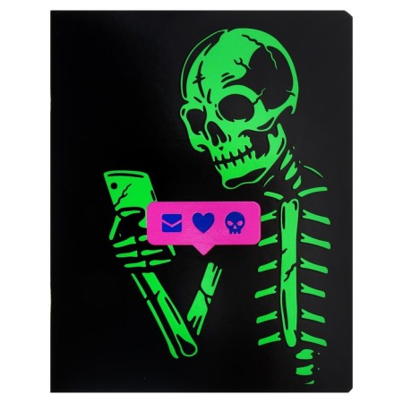 A notebook of 48 sheets in a cage on a board "Skeleton", a cover coated cardboard, VD-flus, fluorescent paint, mix-5
