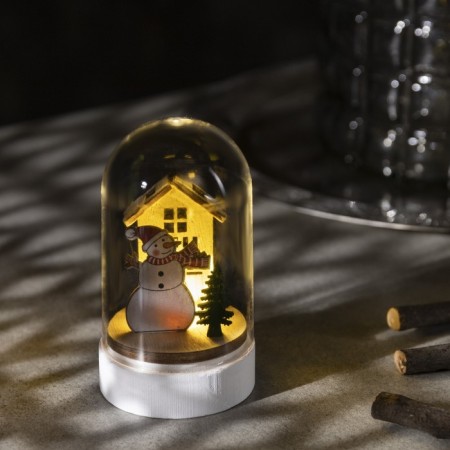 LED figure under the dome "Snowman" 6 × 9.5 × 6 cm, wood, batteries LR1130x3, glow warm white