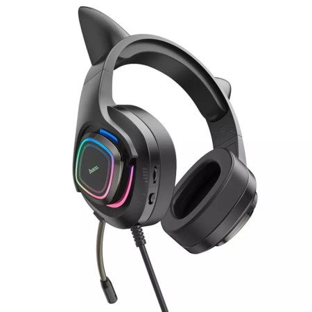 Hoco W107 cat headphones, game, full -size, luminous, microphone, 2 m, green-2