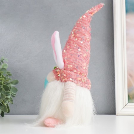Doll Interior Light "Gnome in a cap with bunny ears, sequins" Pink 30x8x8 cm-4
