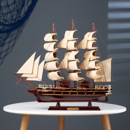 Souvenir ship "Breslau", three -masted, under a dark tree, beige sails, 49x43x8 cm-8