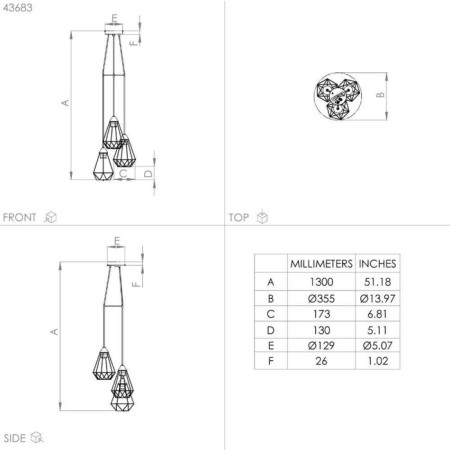 Tarbes chandelier, 3x60W E27-1