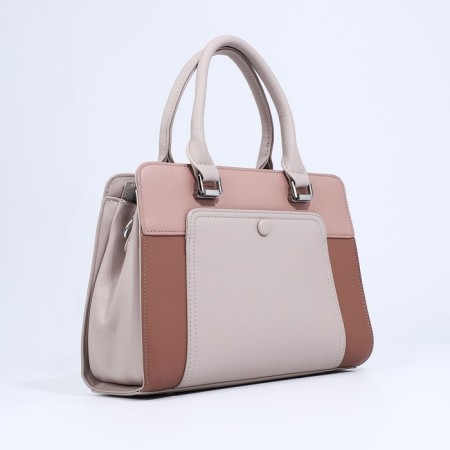 Lightning tout bag, outer pocket, long belt, dark beige color-2