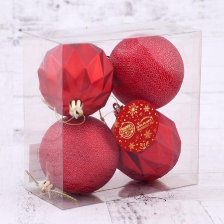 Set of balls plastic D-7 cm, 4 pcs "Geometry of forms" red-1