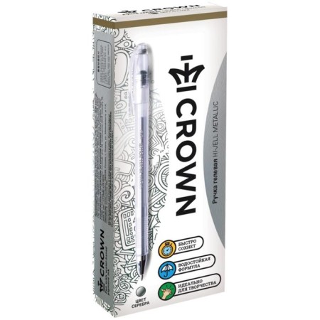 Gel pen Crown Hi-Jell Metallic, node 0.7 mm, ink silver-2