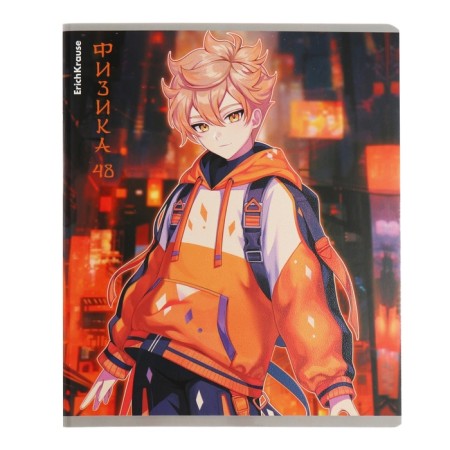 Subject notebook, 48 sheets, cage, physics, Erichkrause "Manga", cardboard cover of twin-lax, unit offset white 100%, information block-1