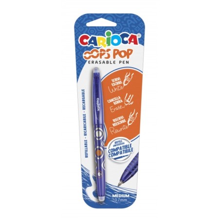 Ballic handle washed, carioca "Oops retraactable" node 0.7 mm, ergonomic holder with double-tach double coating, blue