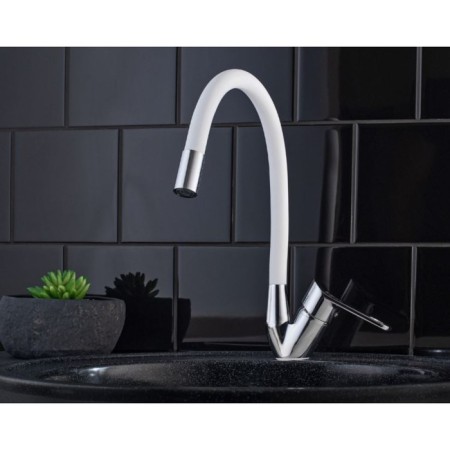 Kitchen mixer "RMS" SL137W-016F, flexible surge, single-leaf, white/chrome-2