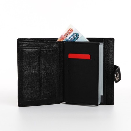 Male purse on Magnet, 3 in 1, for bills, auto documents and passports, black color-5