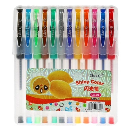 A set of gel pens, 12 colors, with sparkles, with a rubber holder, in a plastic box-11