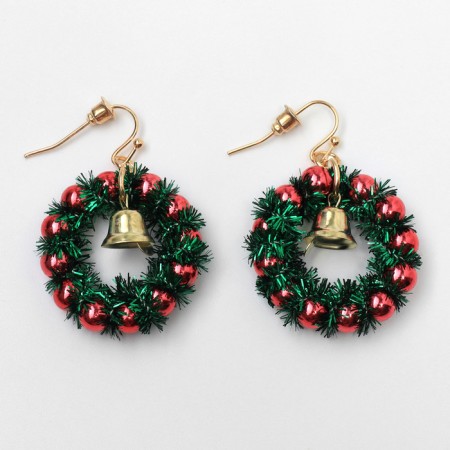 New Year! Earrings "New Year" wreath, zylhen-red in gold-1