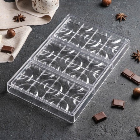 Konfinetta chocolate form “Tiles with rings”, 27.5 × 17.5 × 2.5 cm, 3 cells (15.3 × 7.5x0.8 cm)-1
