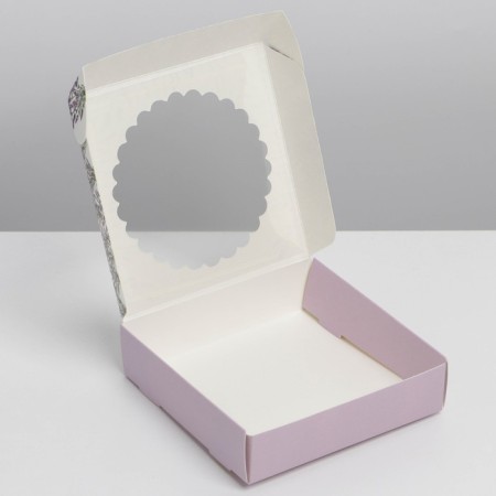 Low sides makarun box, lavender confectionery packaging, 11x 11x 3 cm-1
