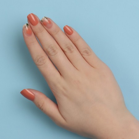 Flower overhead nails, 12 pcs, with adhesive plates, soft square shape, peach/milk color-12