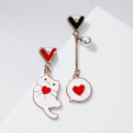 Earms with enamel "Cat" with hearts, colored in gold-1