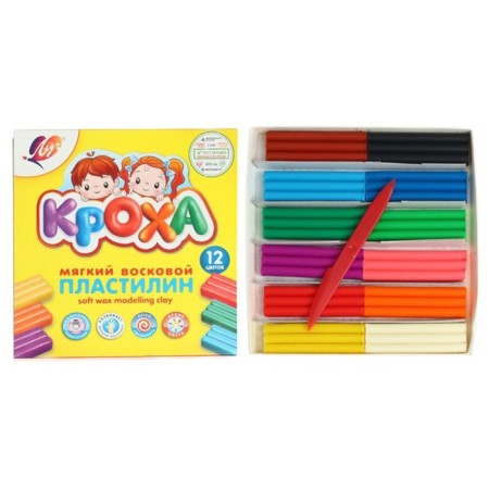 Soft plasticine (wax), 12 colors, 180 g, "crumb", with a stack-1