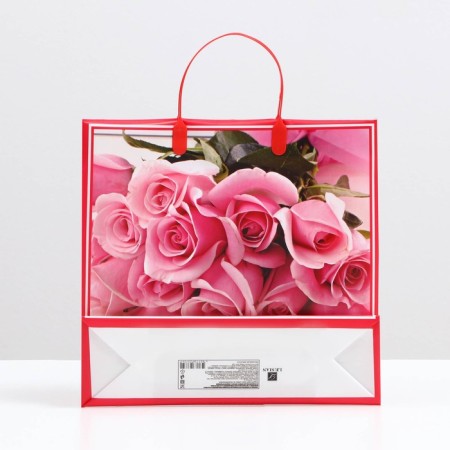 Pink roses package, soft plastic, 29 x 30 cm, 100 μm-1