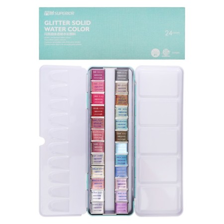 Watercolor paints, pearl, in a metal box, 24 colors