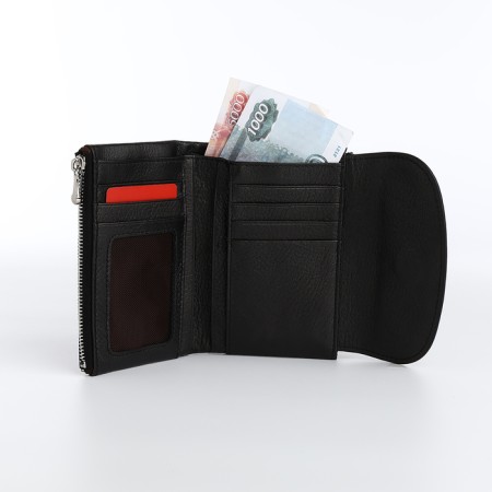 Women's wallet on a magnet, black color-5