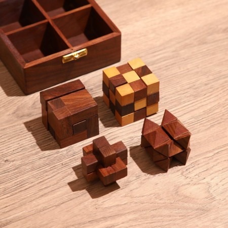 Puzzles in the box (set 4 pcs) 12x13x6 cm, wooden wood-3