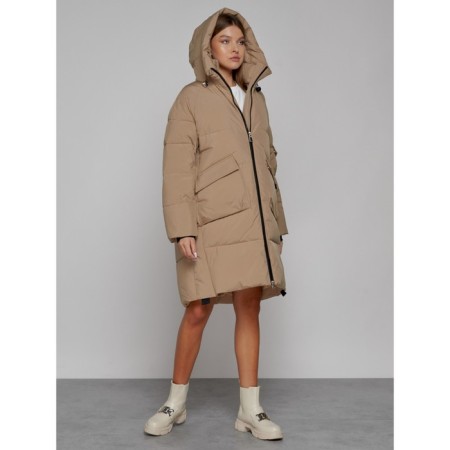 Coat insulated winter female, size 50, color light brown-5