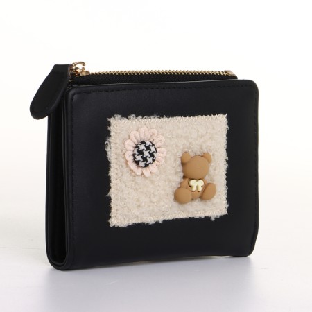 Women's wallet on the button, black color