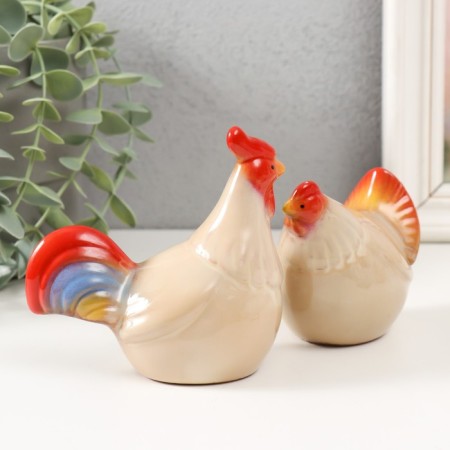 Souvenir ceramics "Rooster and chicken" set 2 pcs 5.3x8.2x7 5.3x10.5x10 cm-1