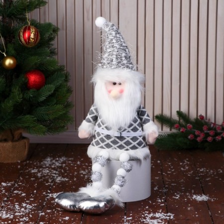 Soft toy "Santa Claus in a suit with a strap, butter-beads" 15x39 cm, gray
