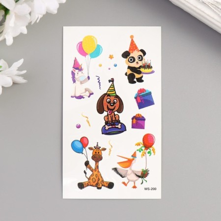 Tattoo on the body color "animals at the holiday" 10.5x6 cm