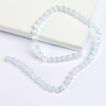 Beads made of natural stone "Cat Eye" set of 50 pcs., 1pc. - 8 mm, white-2