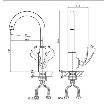 Kitchen mixer D&K Venice Gondola DA1022441, single -leaf, chromium-1