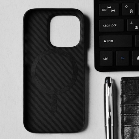 Hoco Case for iPhone 14 Pro, Kevland texture, Magsafe support, black-1