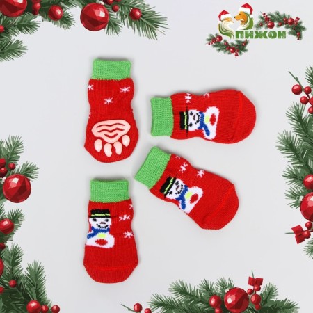 Nosks non -slip "snowmen", l (3.5/5 * 8 cm), set 4 pcs, red