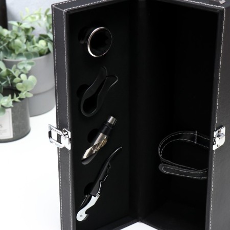 Casket wood, leatherette for a bottle "smooth leather" 4 items 36x11x12 cm-3