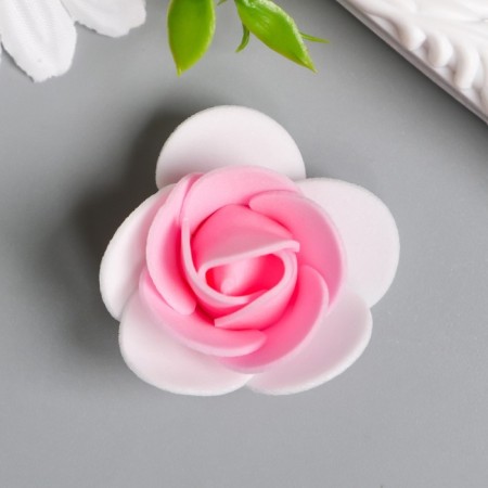 Decor for creativity "White rose with a bright pink middle" d = 3.5 cm