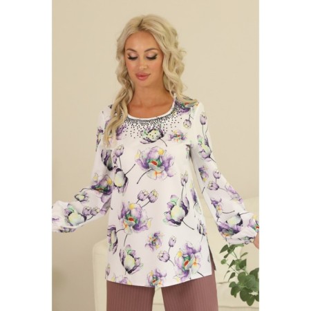 Female blouse, size 50, white, purple color-6