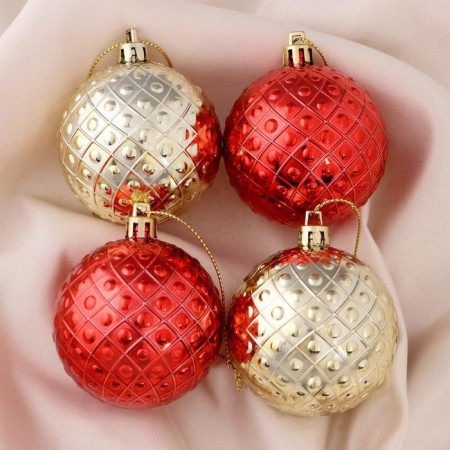 Set of balls plastic D-6 cm, 4 pcs "Olivia" red gold