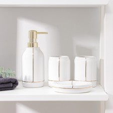A set of accessories for the Line bathroom, 4 items (400 ml dispenser, soap dish, 2 glasses), white color