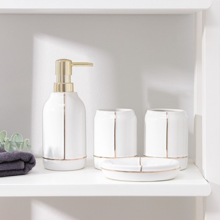 A set of accessories for the Line bathroom, 4 items (400 ml dispenser, soap dish, 2 glasses), white color